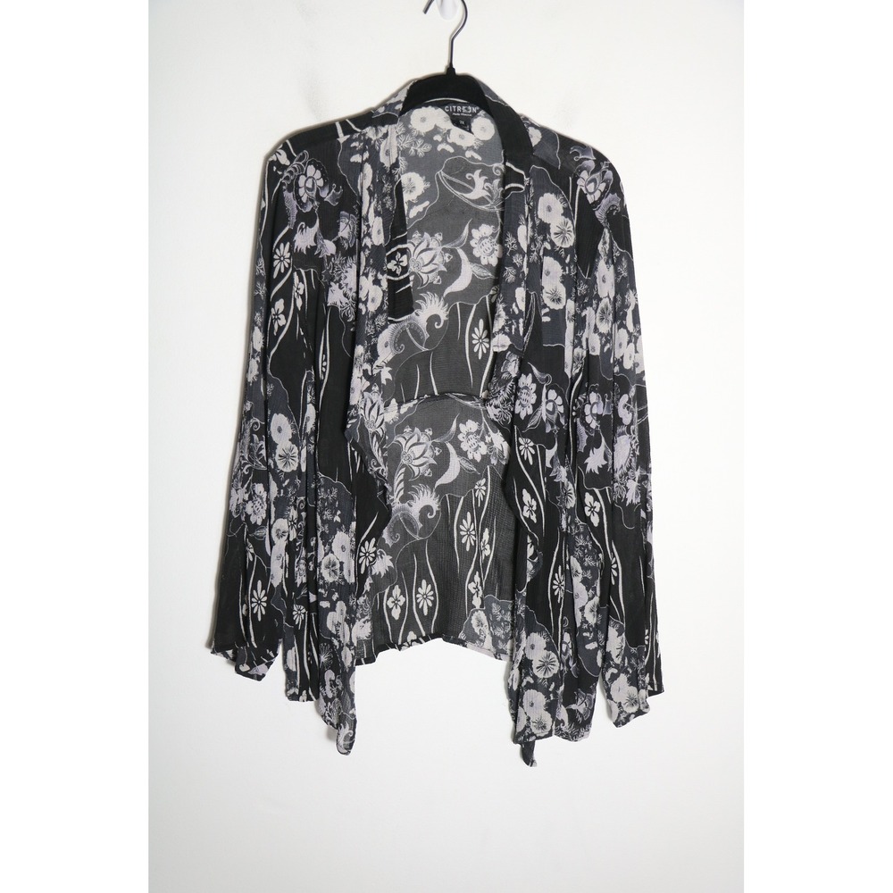 Citron Santa Monica Silk Floral Open Blouse Womens 2X Black Boho Whimsy Fairy